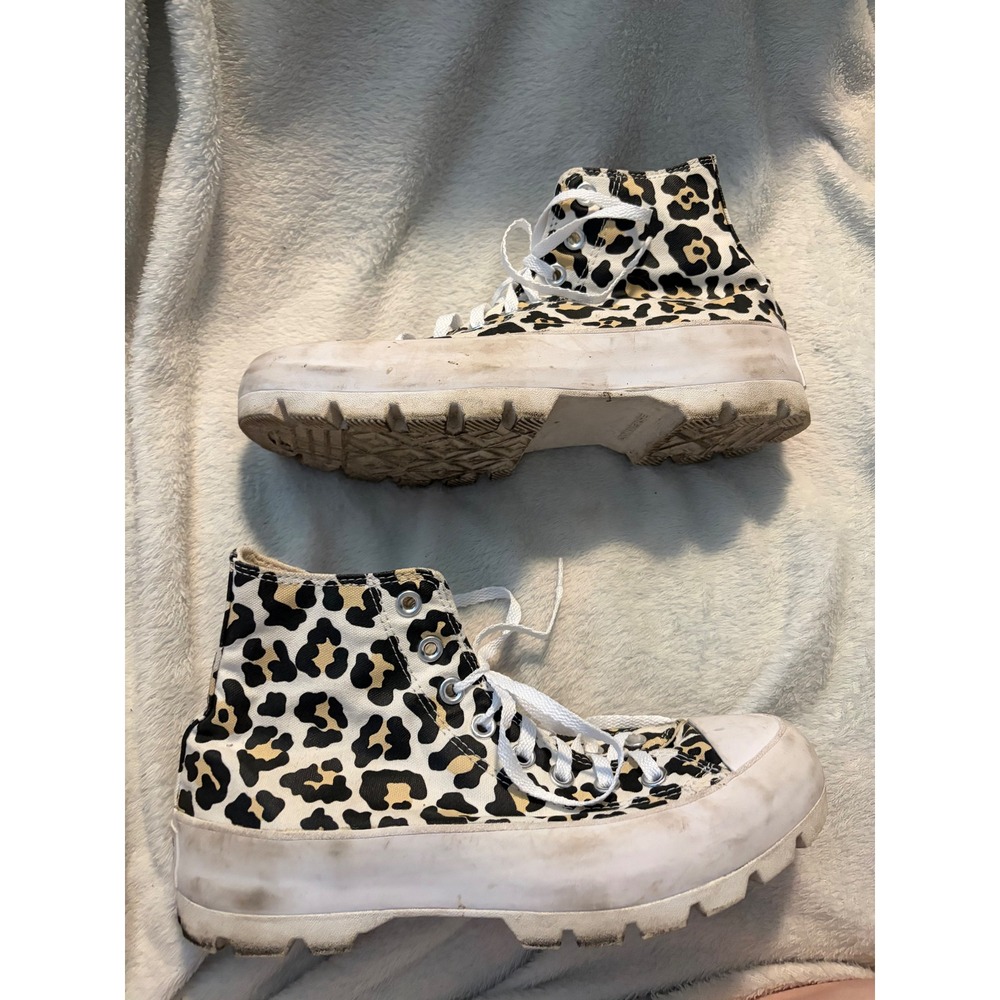Converse Lugged High Top Leopard Print Sneakers Tan Black White Platform Size 8 - Picture 10 of 13
